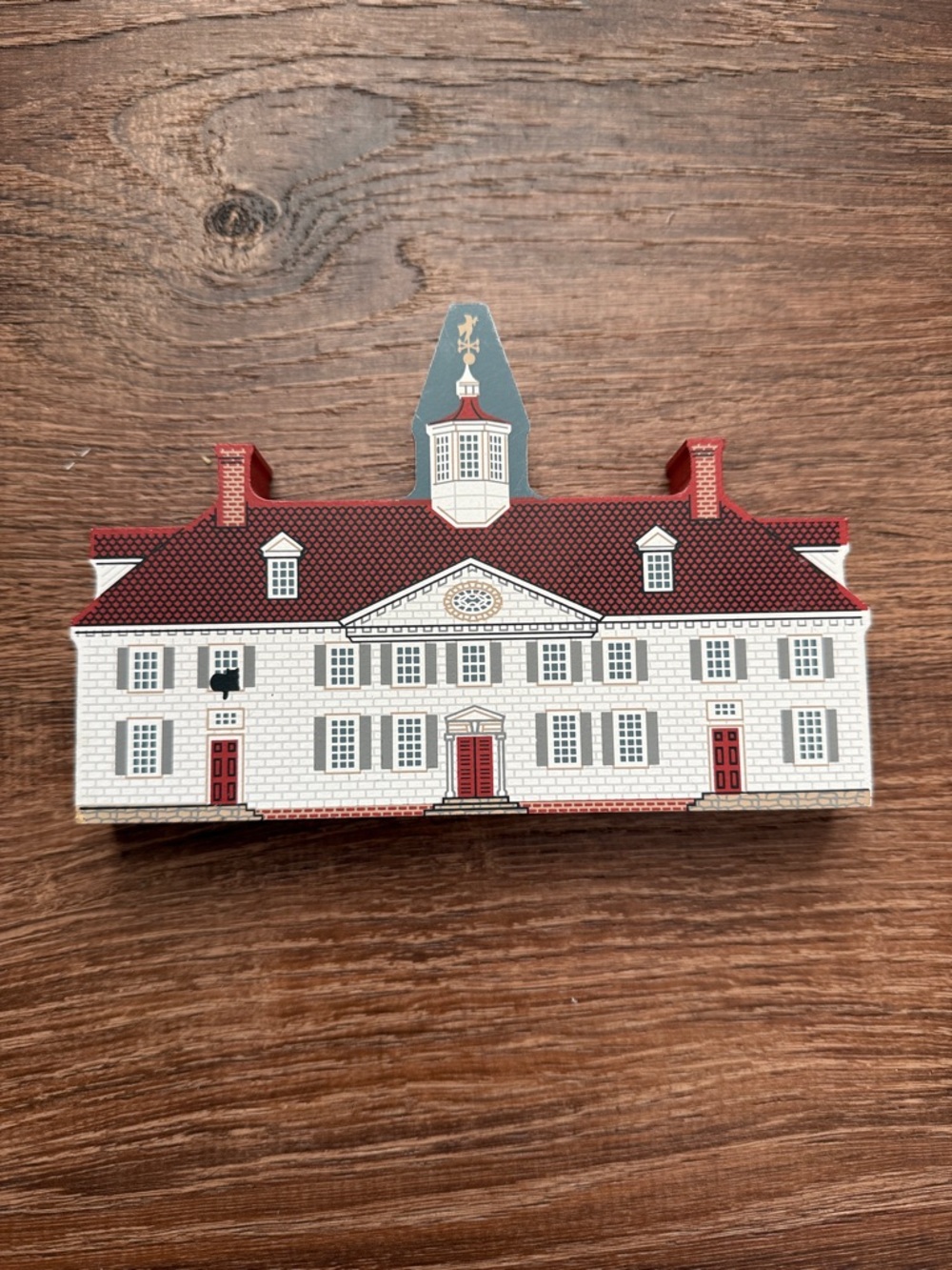Decorative Colonial House Trinket Box - Red Roof, White Facade